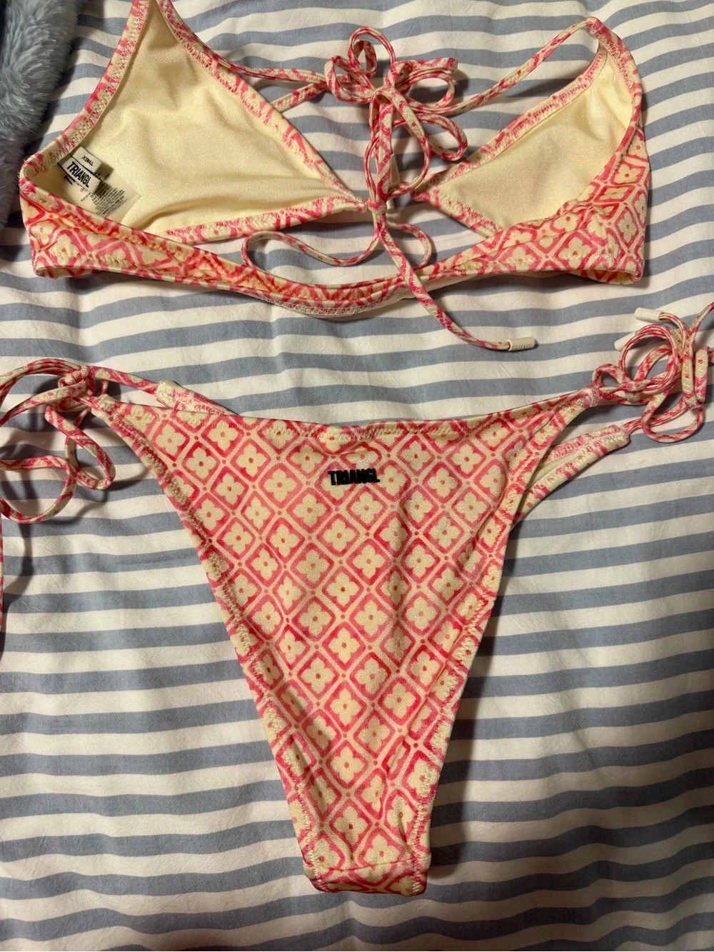 triangl swimwear Pink and Cream Geometric Tie-Strap Bikini